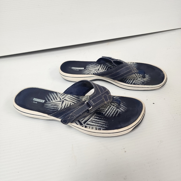 Clarks Brinkley Bree Open Toe Casual Navy/White Adjustable Strap Sandal Sz 10 - Picture 3 of 7